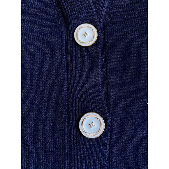 Noir Noir Navy Wool Cardigan with Built-in Cream Mock Neck. Reverse Button Back. - Picture 4 of 10